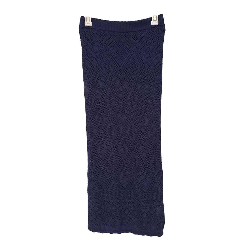 Freshman 1996 Women’s Navy Blue Crochet Knit Midi Skirt Size S Lined Straight